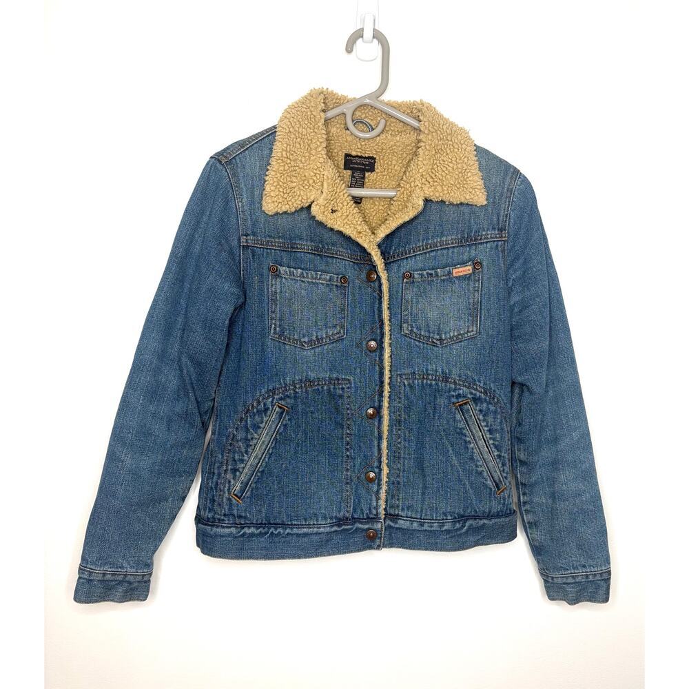 American Eagle Outfitters Denim Jacket Womens Sz M Sherpa Lining Granola girl